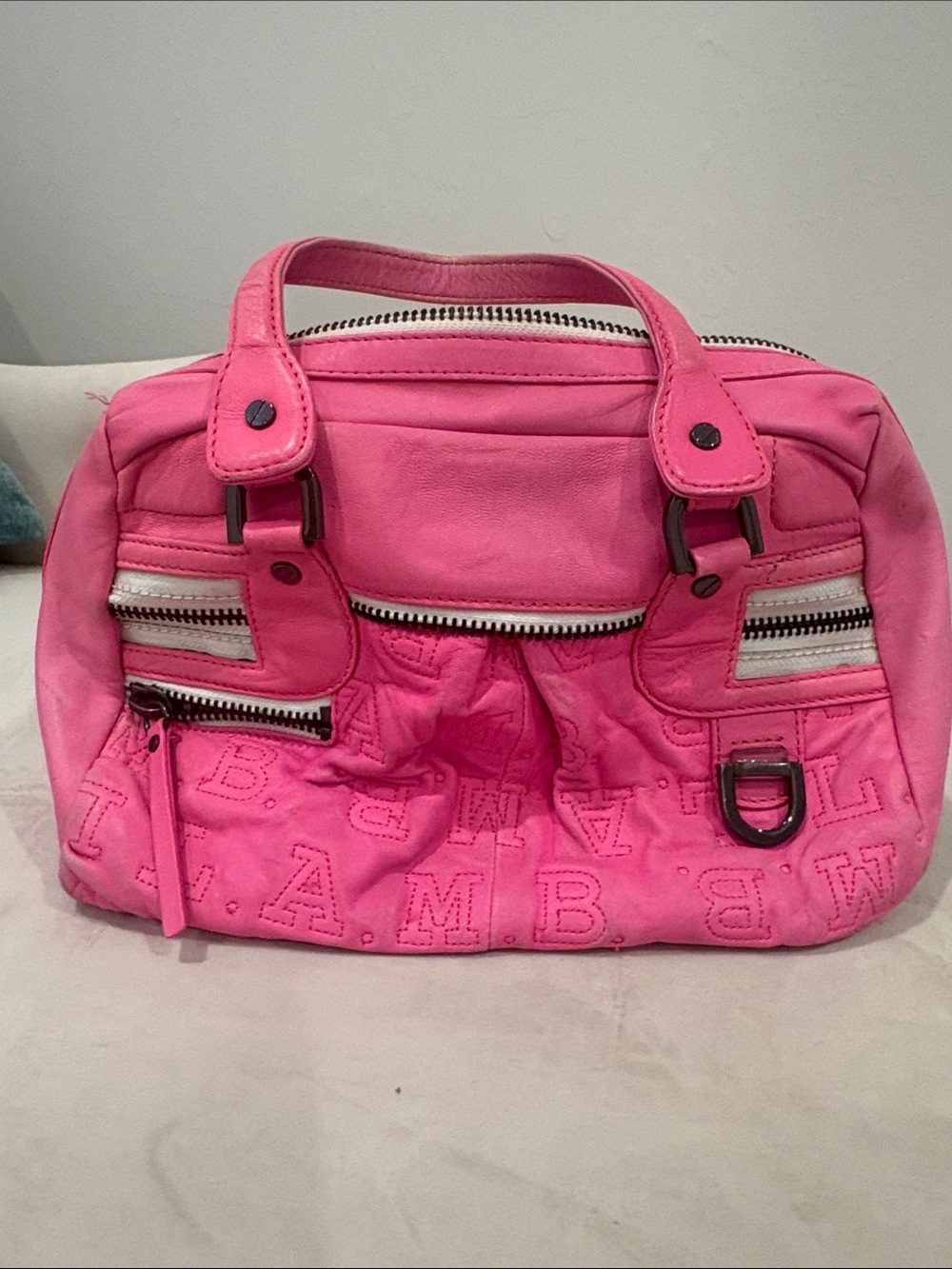 L.A.M.B. Hot Pink Embossed Logo Shoulder Bag